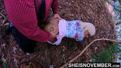 播放 公共森林中的 4k 激烈性交：我的继女的紧致阴户被我的大黑鸡巴操，Msnovember 上的原始乌木性交